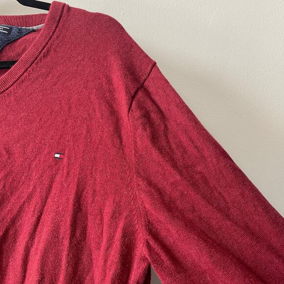Tommy Hilfiger The Cotton Mix V-Neck Sweater Red Pima Cotton Cashmere Blend S L - Picture 6 of 7